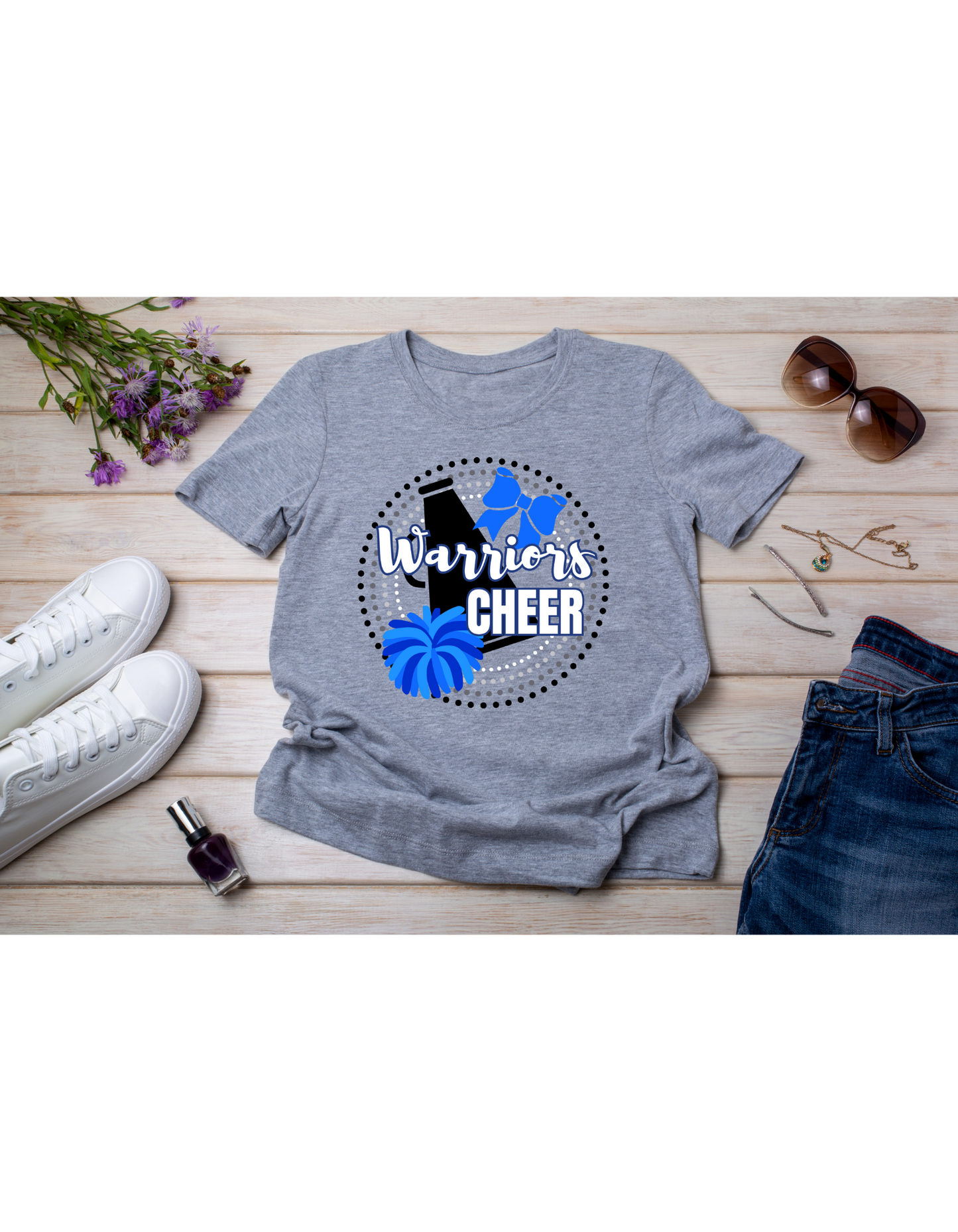 Warriors Cheer Ribbon/Pompom/Megaphone T-Shirt - ADULT SIZE